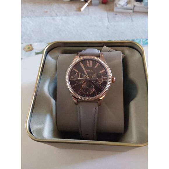 BNIB~FOSSIL Rye Multifunction Gray Leather Band Watch~$140 Retail Value - Picture 2 of 7